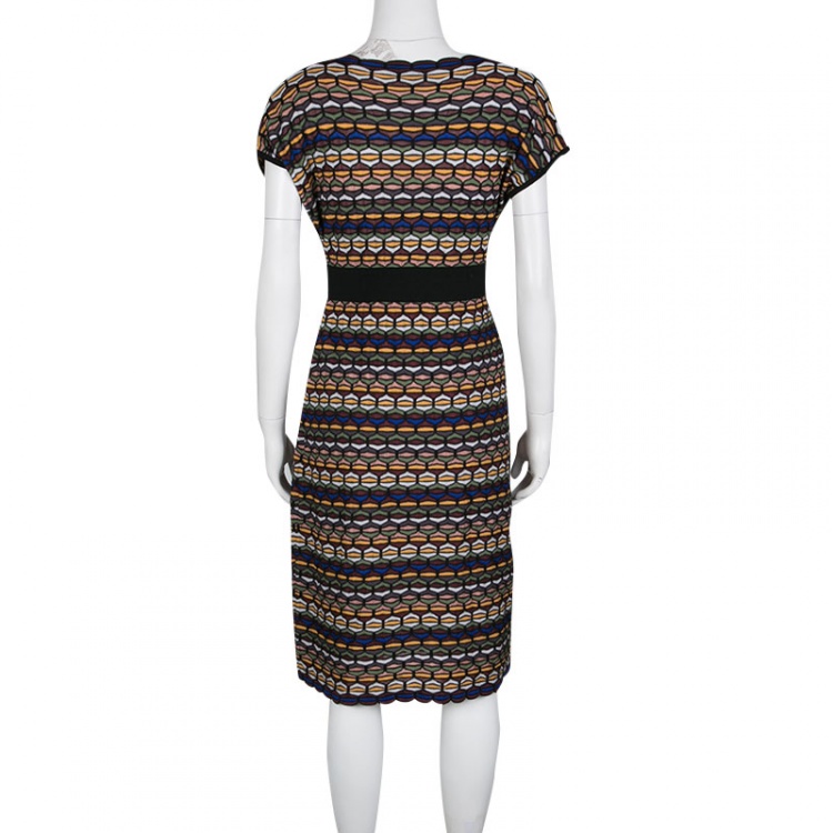 Pre Owned M Missoni Multicolor Patterned Knit Plunge Neck Dress M