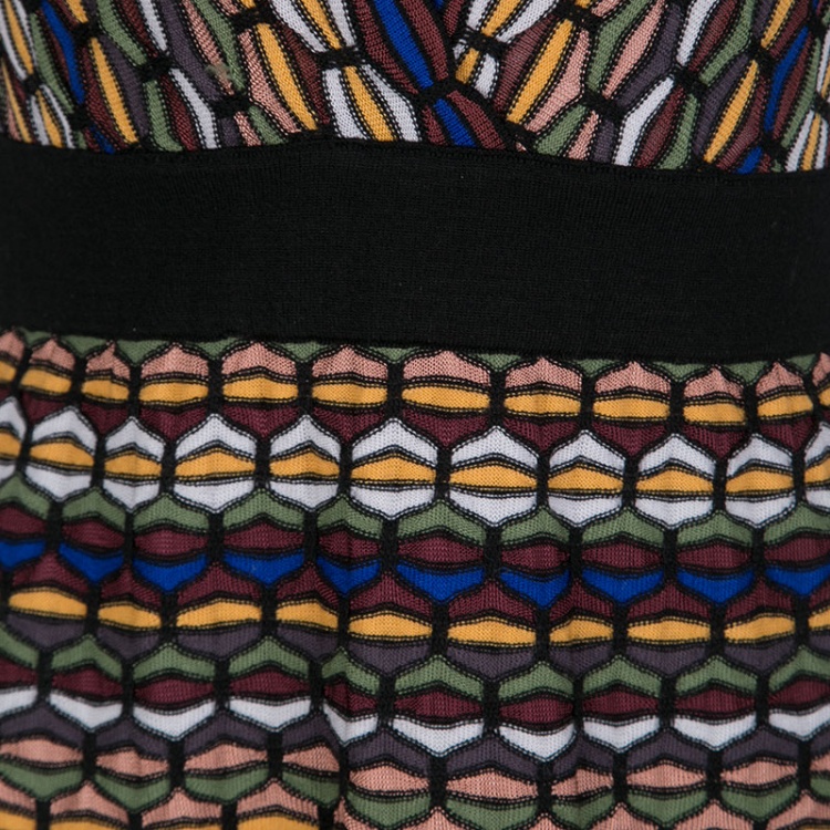 Pre Owned M Missoni Multicolor Patterned Knit Plunge Neck Dress M