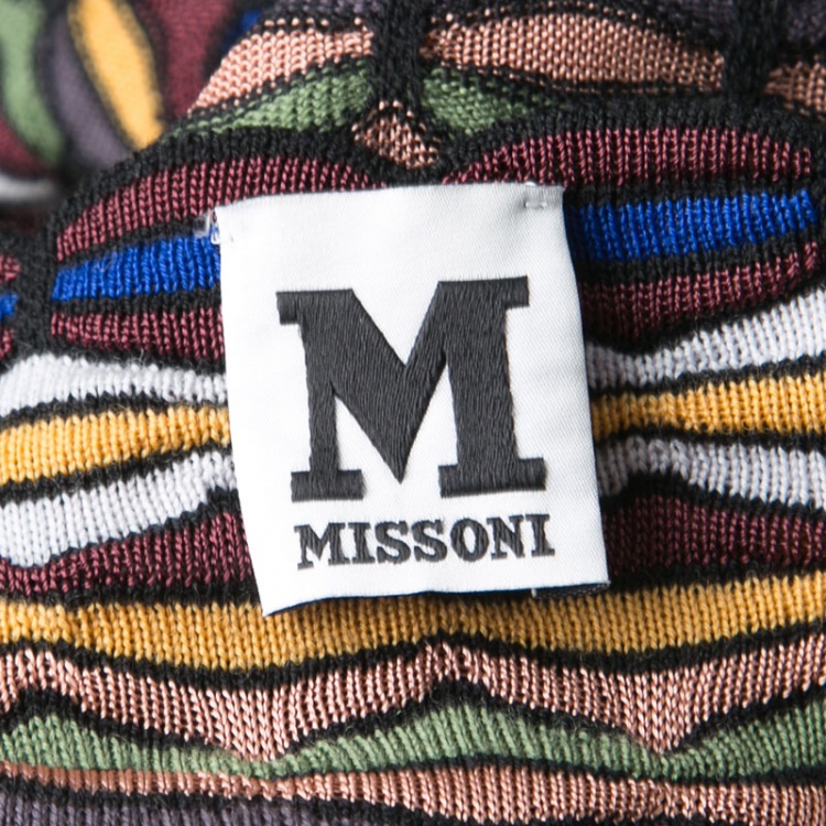 Pre Owned M Missoni Multicolor Patterned Knit Plunge Neck Dress M