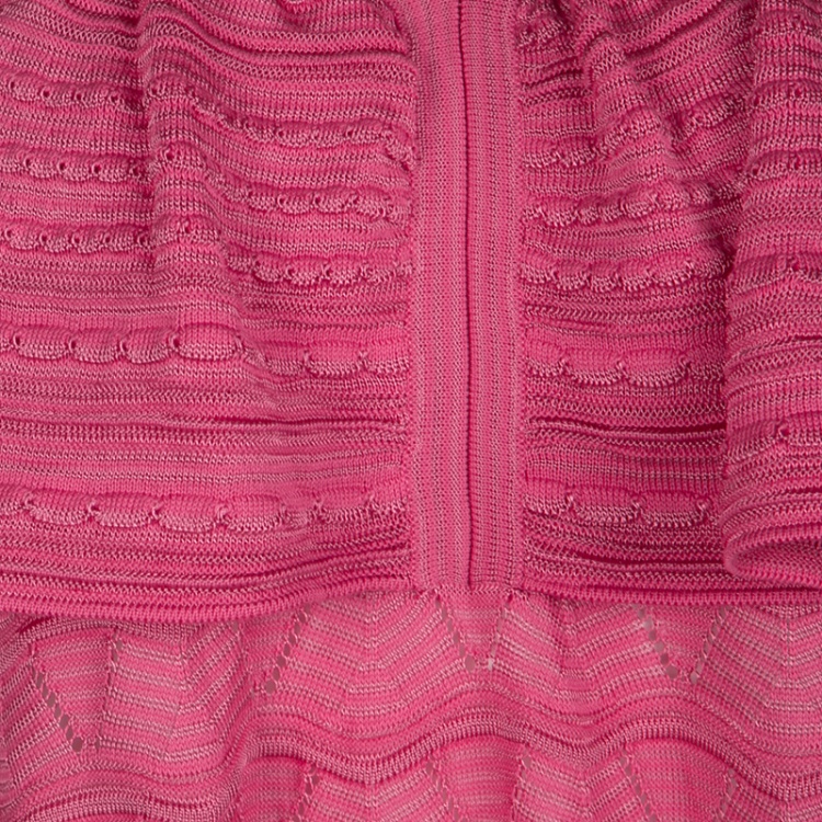 Pre Owned M Missoni Pink Perforated Knit Ruffle Detail Off Shoulder Top M