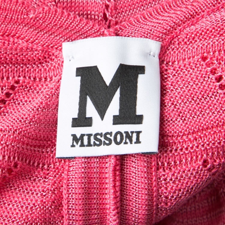 Pre Owned M Missoni Pink Perforated Knit Ruffle Detail Off Shoulder Top M