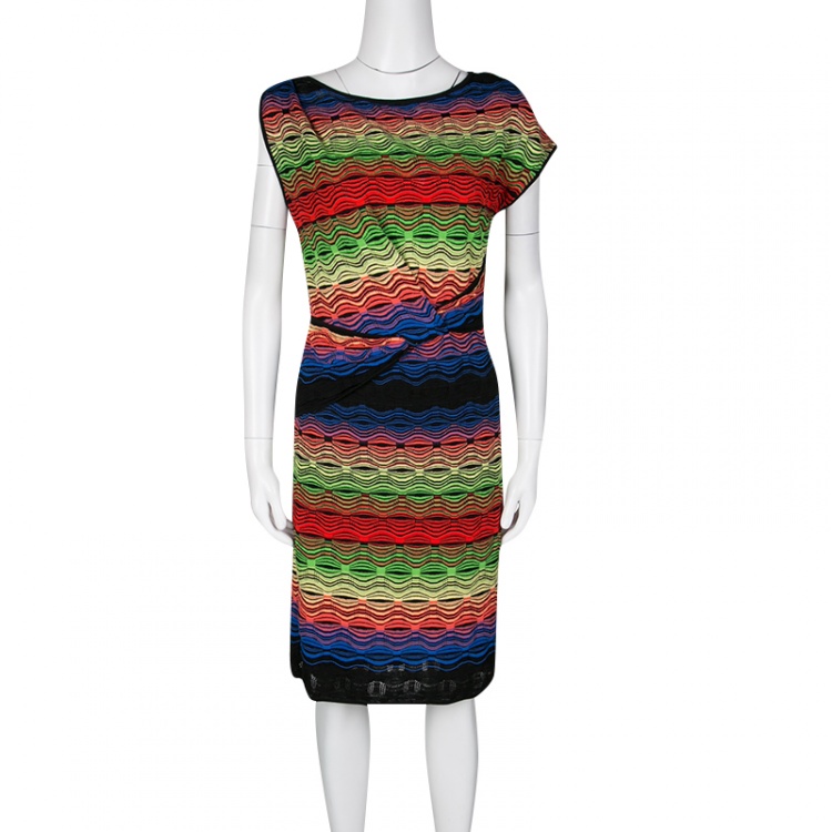 Pre Owned M Missoni Multicolor Patterned Knit Twist Front Detail Dress M
