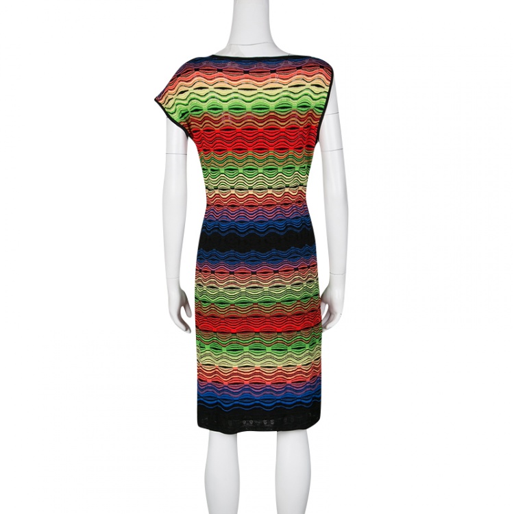 Pre Owned M Missoni Multicolor Patterned Knit Twist Front Detail Dress M