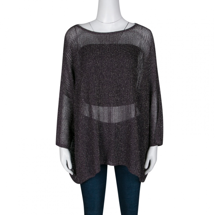 Pre Owned M Missoni Deep Purple Lurex Rib Knit Oversized Top M