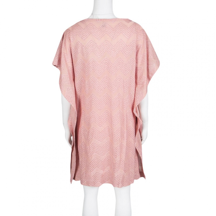 Pre Owned M Missoni Pink Lurex Knit Chevron Pattern Kaftan Tunic M