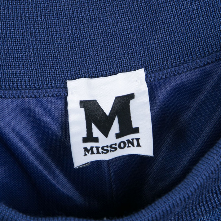 Pre Owned M Missoni Navy Blue Perforated Knit Wide Leg Pants M