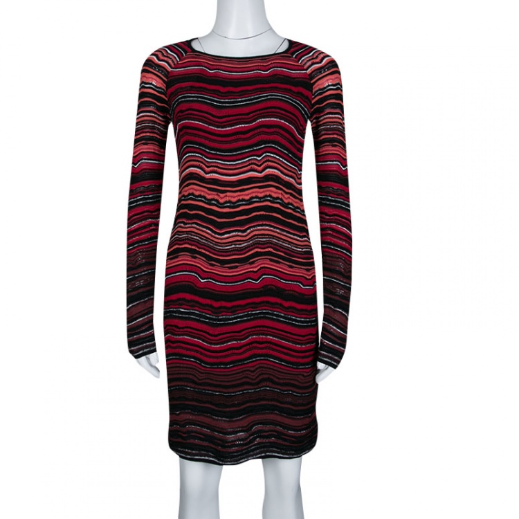 مملوكة مسبقًا M Missoni Multicolor Wave Pattern Textured Knit Long Sleeve Dress S