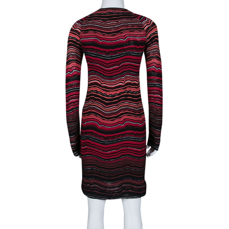 مملوكة مسبقًا M Missoni Multicolor Wave Pattern Textured Knit Long Sleeve Dress S