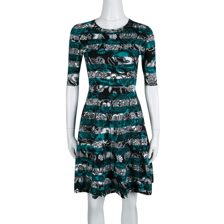 Pre Owned M Missoni Floral Printed and Striped Knit Fit and Flare Dress S