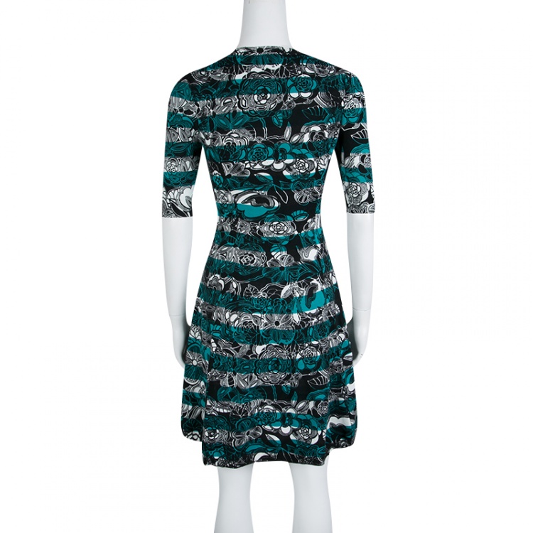 Pre Owned M Missoni Floral Printed and Striped Knit Fit and Flare Dress S