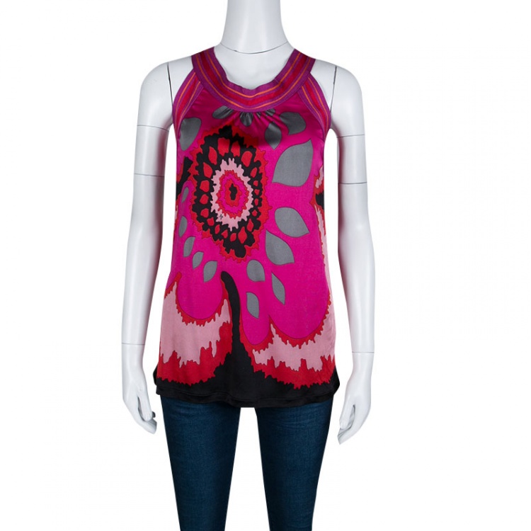 Pre Owned M Missoni Pink Graphic Floral Print Sleeveless Top M