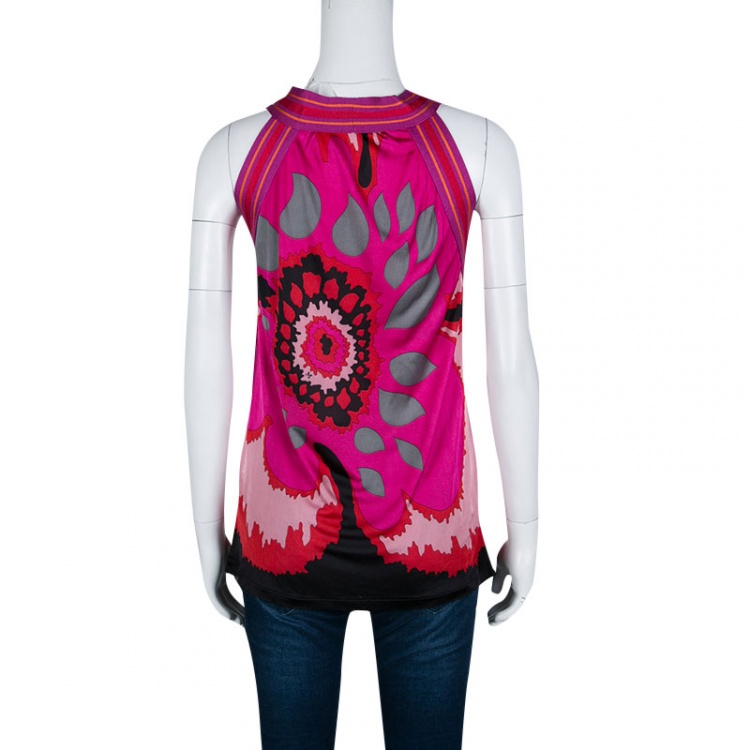 Pre Owned M Missoni Pink Graphic Floral Print Sleeveless Top M