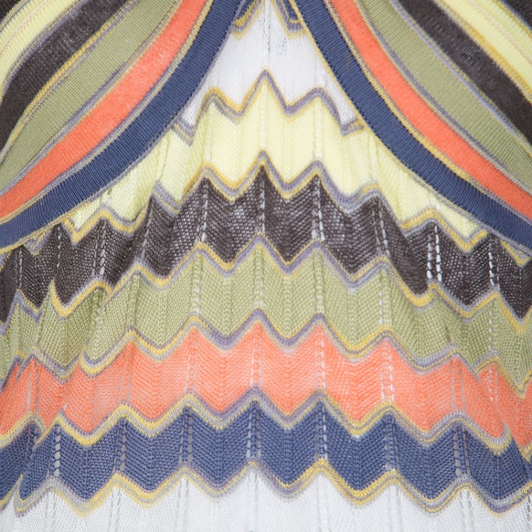 Pre Owned M Missoni Multicolor Patterned Perforated Knit Rope Tie Detail Halter Top S