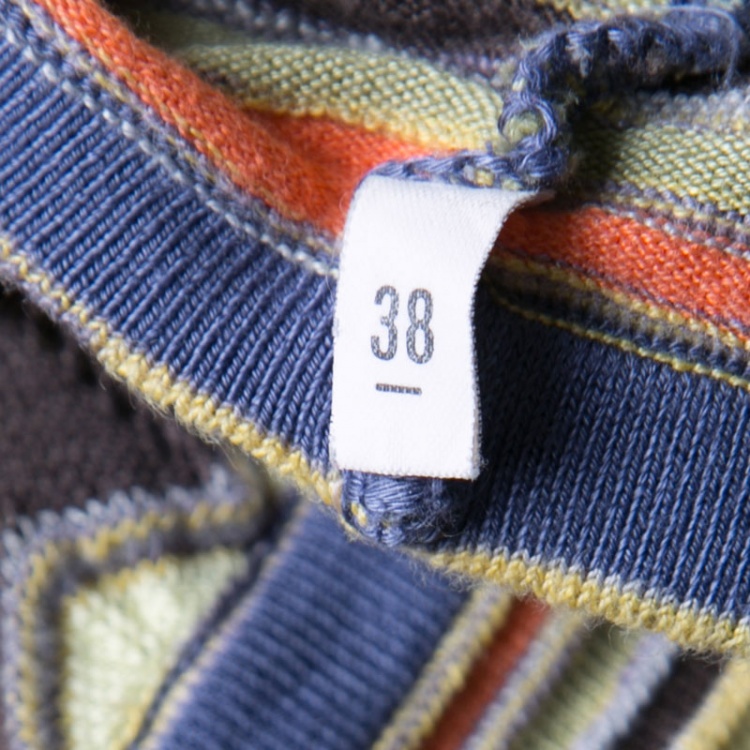 Pre Owned M Missoni Multicolor Patterned Perforated Knit Rope Tie Detail Halter Top S