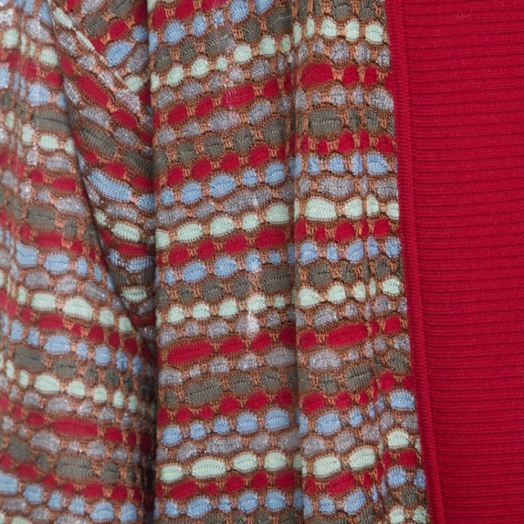 Pre Owned M Missoni Multicolor Knit Contrast Rib Trim Open Front Cardigan L