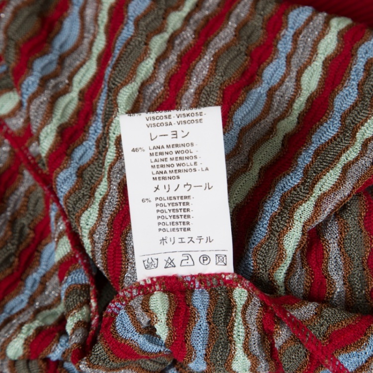 Pre Owned M Missoni Multicolor Knit Contrast Rib Trim Open Front Cardigan L