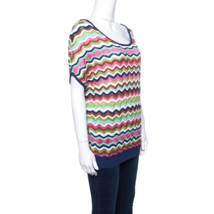Pre Owned M Missoni Multicolor Wave Pattern Perforated Knit Top M