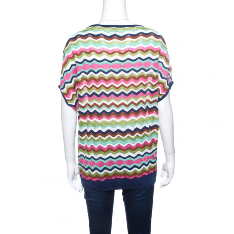Pre Owned M Missoni Multicolor Wave Pattern Perforated Knit Top M
