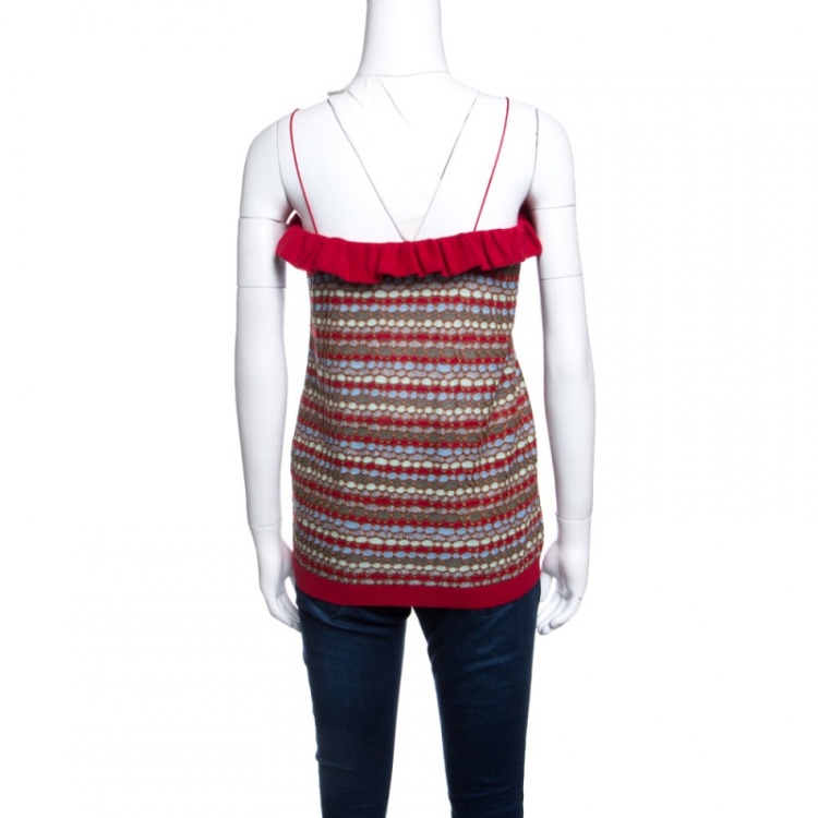 مملوكة مسبقًا M Missoni Multicolor Knit Ruffle Trim Noodle Strap Top L