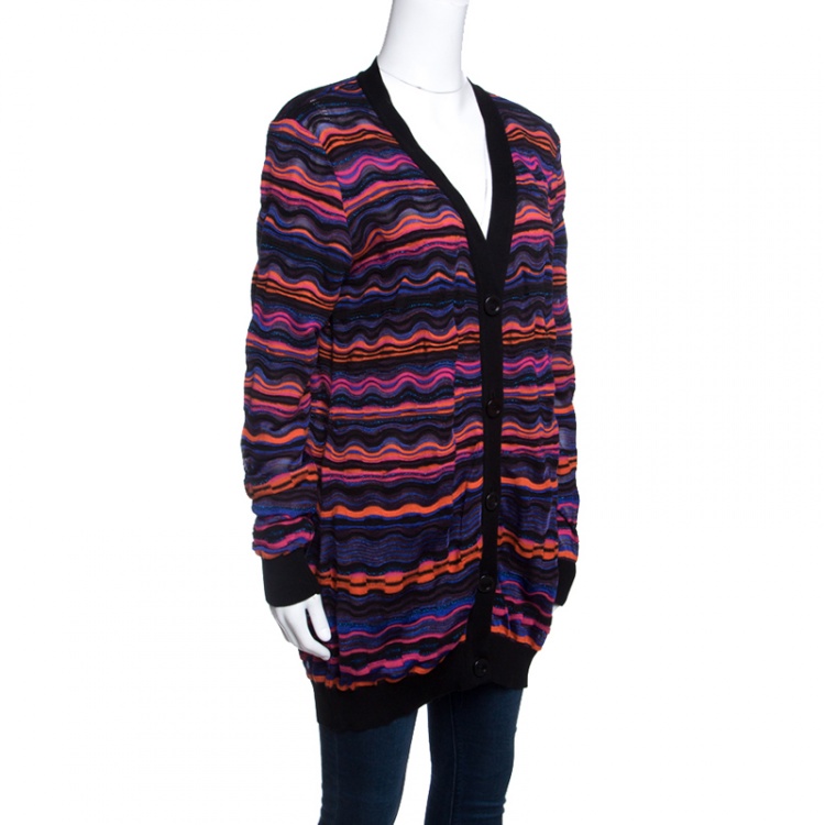 Pre Owned M Missoni Multicolor Wave Pattern Lurex Knit Cardigan L