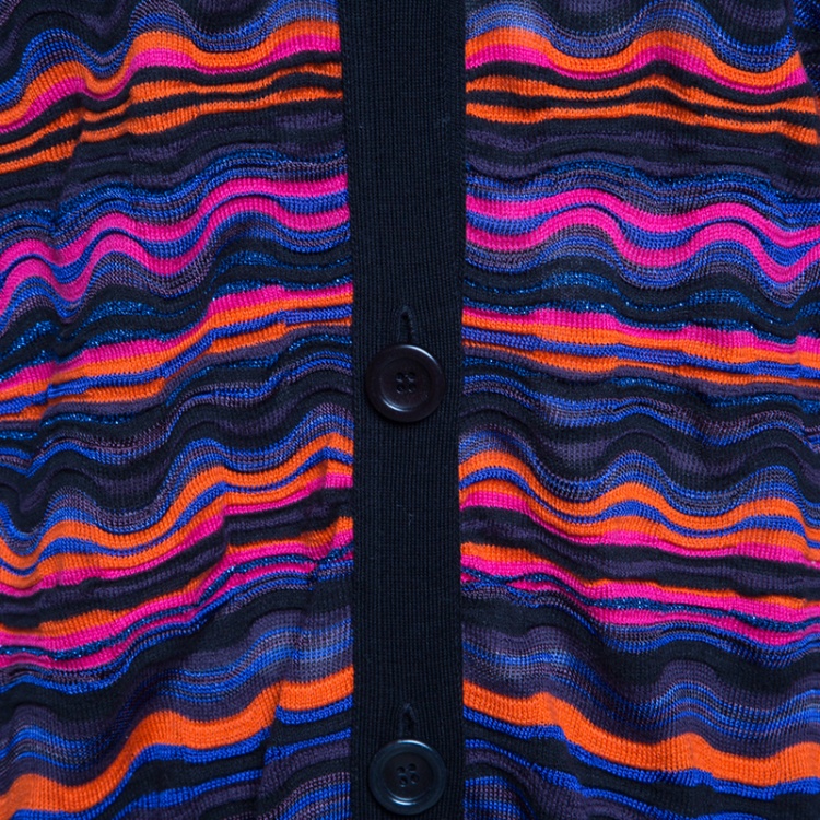 Pre Owned M Missoni Multicolor Wave Pattern Lurex Knit Cardigan L