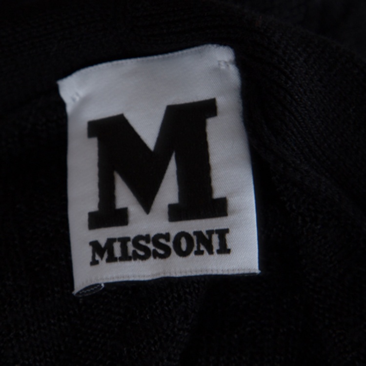 Pre Owned M Missoni Black Chevron Pattern Rib Trim Open Front Cardigan M