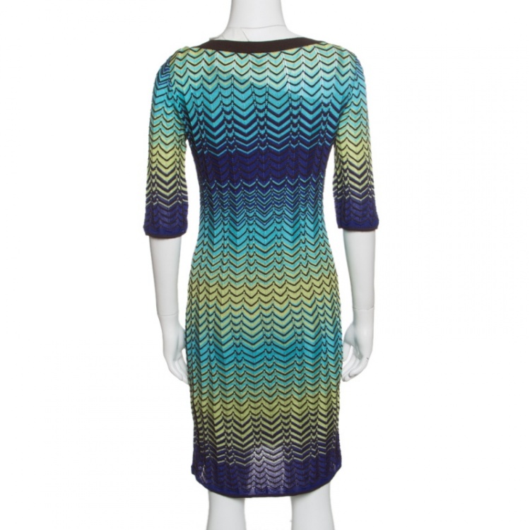 Pre Owned M Missoni Multicolor Wave Pattern Knit Short Sleeves Dress M