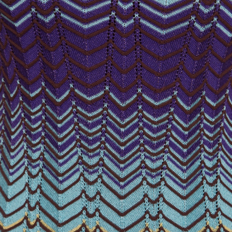 Pre Owned M Missoni Multicolor Wave Pattern Knit Short Sleeves Dress M
