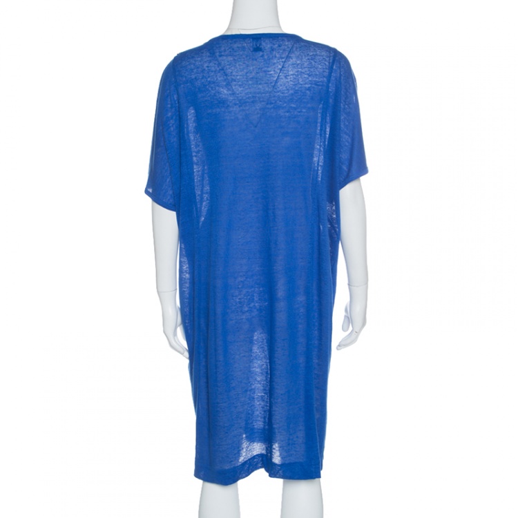 Pre Owned M Missoni Blue Knit Contrast Geometric Pattern Bodice Detail Short Sleeve Dress S