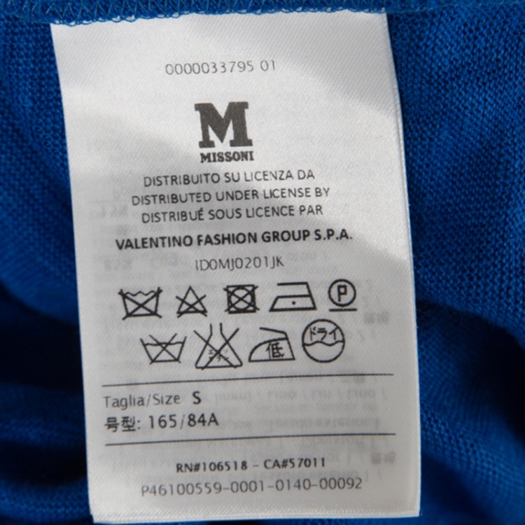 Pre Owned M Missoni Blue Knit Contrast Geometric Pattern Bodice Detail Short Sleeve Dress S
