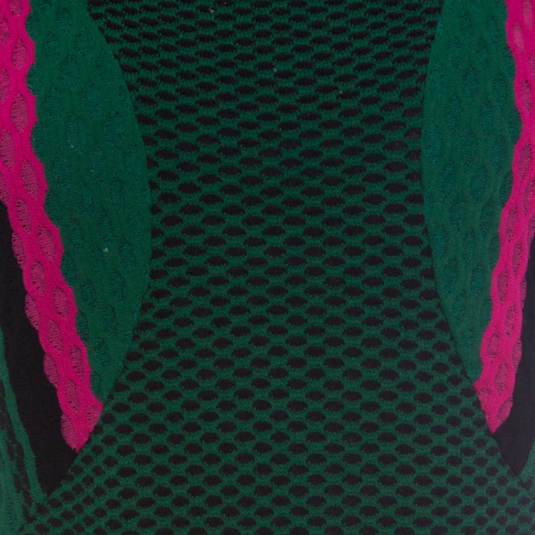 Pre Owned M Missoni Green Textured Patterned Knit Flared Bottom Dress M
