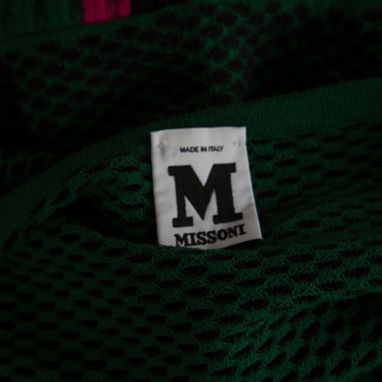 Pre Owned M Missoni Green Textured Patterned Knit Flared Bottom Dress M