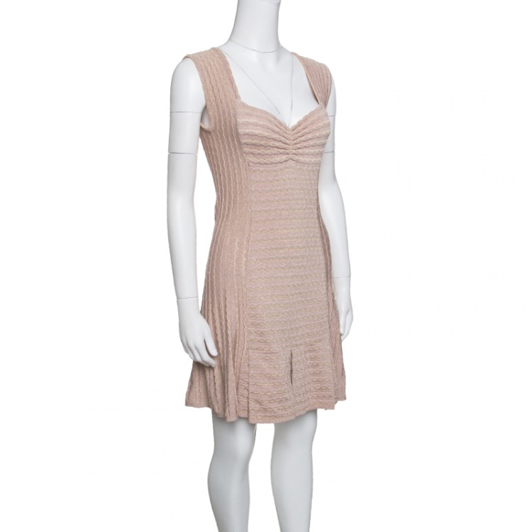 Pre Owned M Missoni Beige Lurex Patterned Knit Sleeveless Dress S