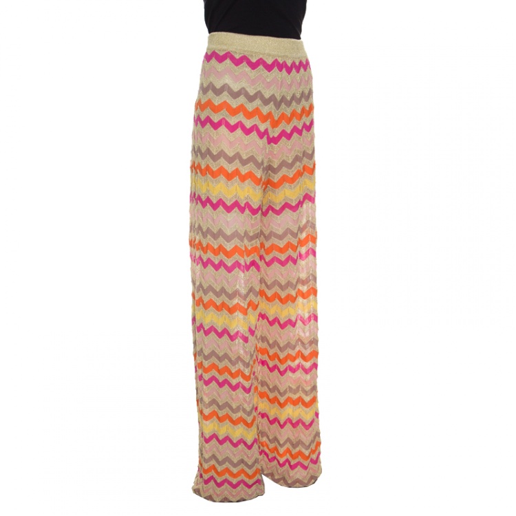 Pre Owned M Missoni Multicolor Lurex Knit Chevron Pattern Elasticized Waist Pants M