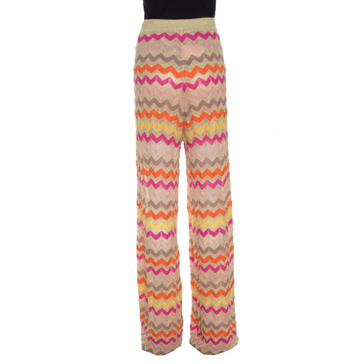 Pre Owned M Missoni Multicolor Lurex Knit Chevron Pattern Elasticized Waist Pants M