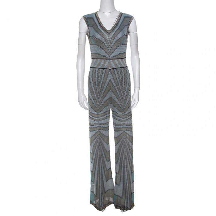 Pre Owned M Missoni Multicolor Lurex Knit Jumpsuit and Wrap Cardigan Set S