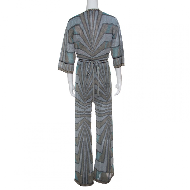 Pre Owned M Missoni Multicolor Lurex Knit Jumpsuit and Wrap Cardigan Set S