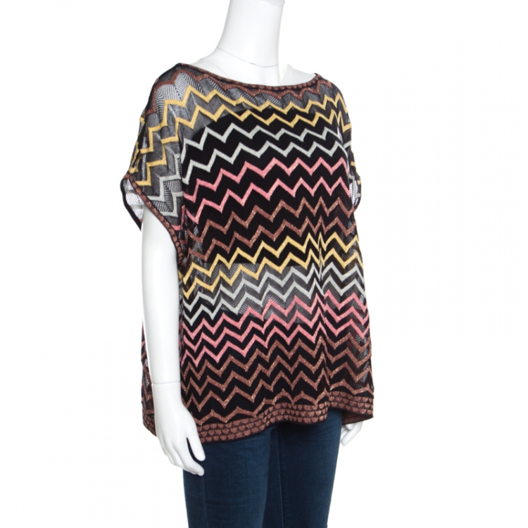 Pre Owned M Missoni Multicolor Chevron Patterned Perforated Oversized Top M