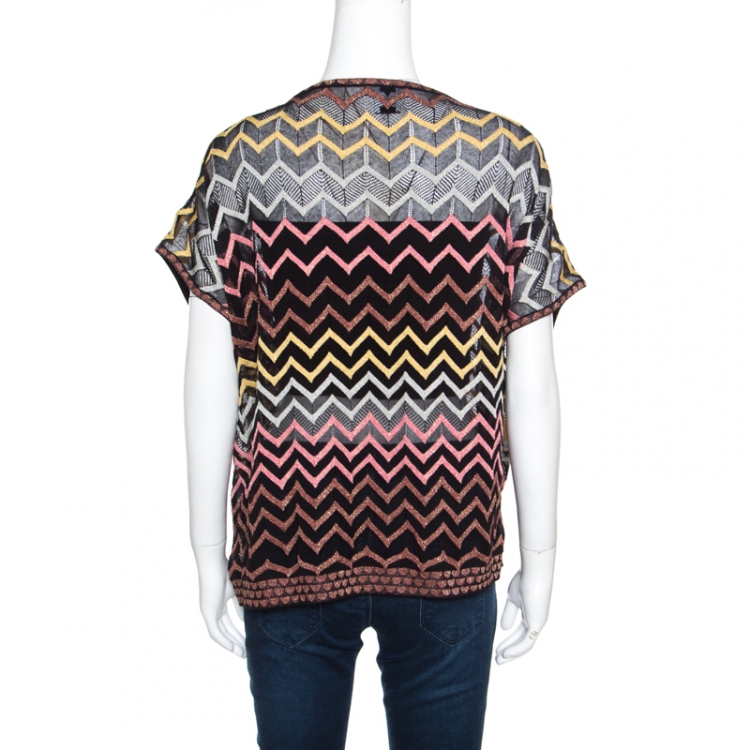 Pre Owned M Missoni Multicolor Chevron Patterned Perforated Oversized Top M