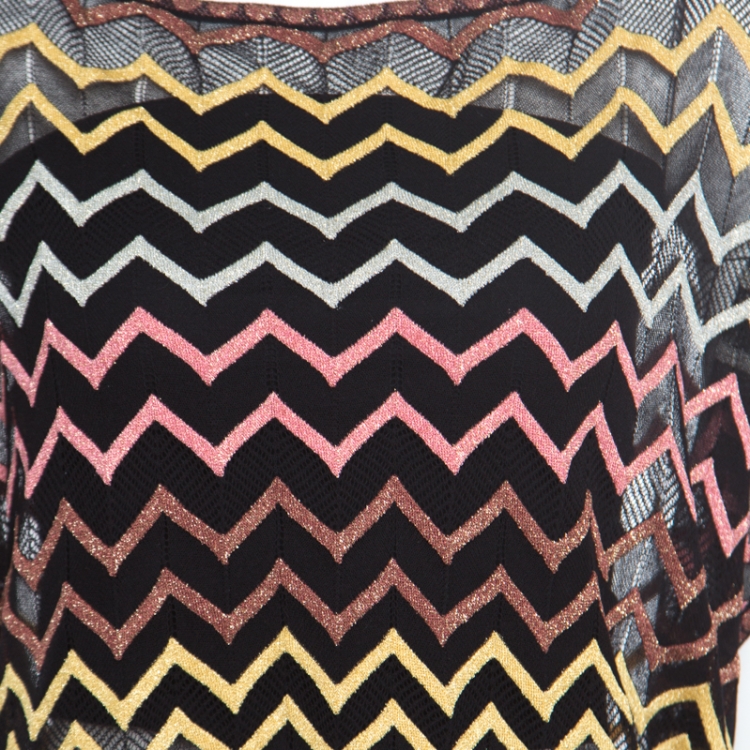 Pre Owned M Missoni Multicolor Chevron Patterned Perforated Oversized Top M