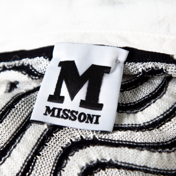 Pre Owned M Missoni Monochrome Wave Patterned Knit Collared Short Sleeve Dress M