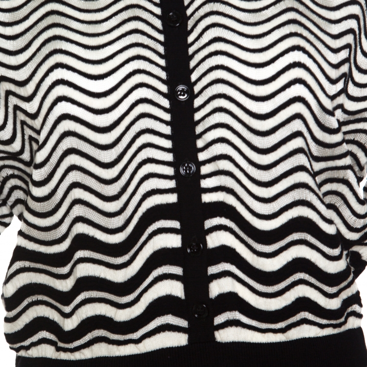 Pre Owned M Missoni Monochrome Wave Patterned Knit Collared Short Sleeve Dress M