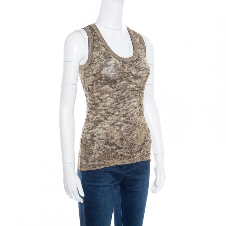 Pre Owned M Missoni Metallic Jacquard Knit Sleeveless Top M