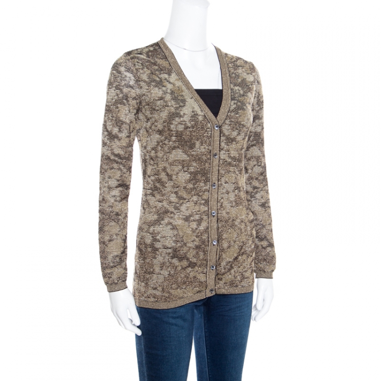 مملوكة مسبقًا M Missoni Metallic Lurex Jacquard Knit Cardigan M