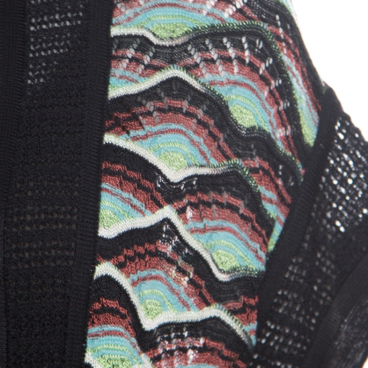 Pre Owned M Missoni Multicolor Perforated Knit Front Open Short Sleeve Cardigan M
