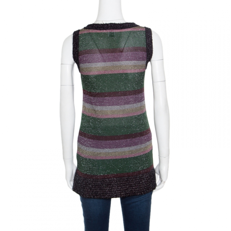 Pre Owned M Missoni Multicolor Patterned Lurex Knit Fuzzy Trim Detail Sleeveless Top S