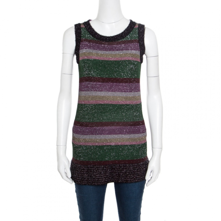 Pre Owned M Missoni Multicolor Patterned Lurex Knit Fuzzy Trim Detail Sleeveless Top S
