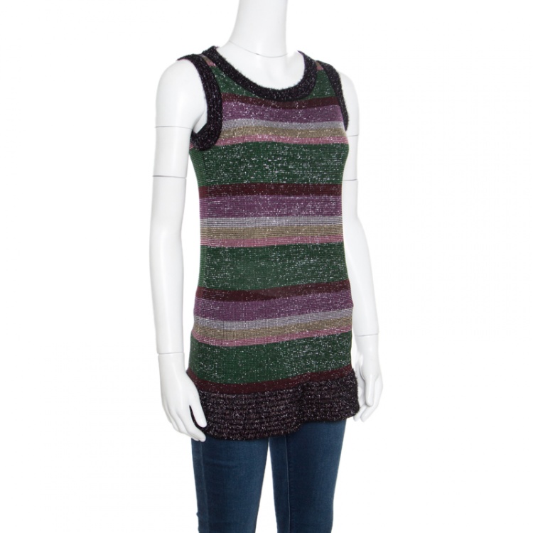 Pre Owned M Missoni Multicolor Patterned Lurex Knit Fuzzy Trim Detail Sleeveless Top S