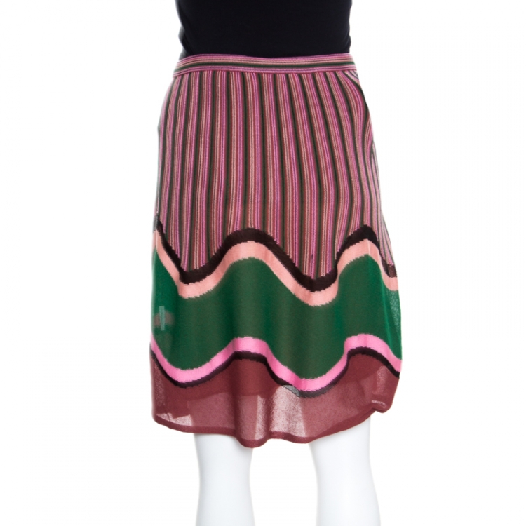 Pre Owned M Missoni Multicolor Stripe and Wave Patterned Knit A Line Skirt S