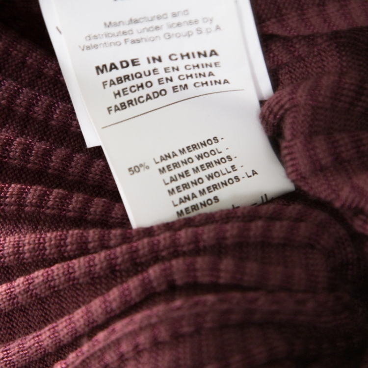 مملوكة مسبقًا M Missoni Burgundy Perforated Rib Knit Long Sleeve V Neck Dress M